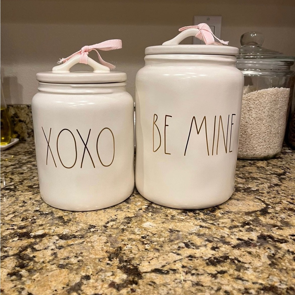Rae Dunn White Be Mine & xoxo canister set